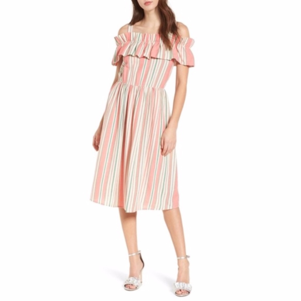 Nordstrom BP Ruffle Cold Shoulder Linen Midi Dress